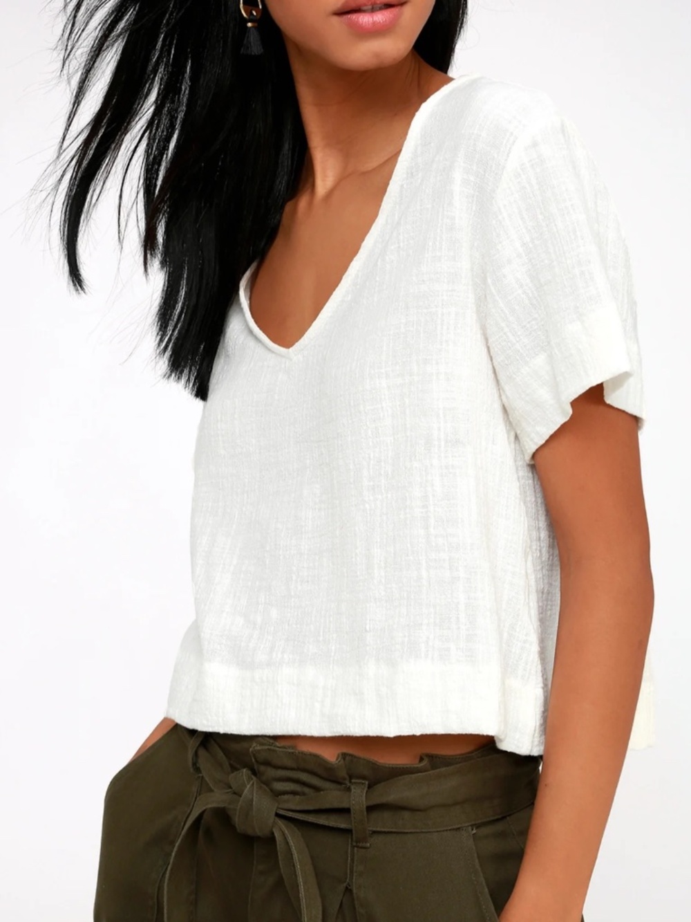 Lulus Signorina White Short Sleeve Top Size Medium